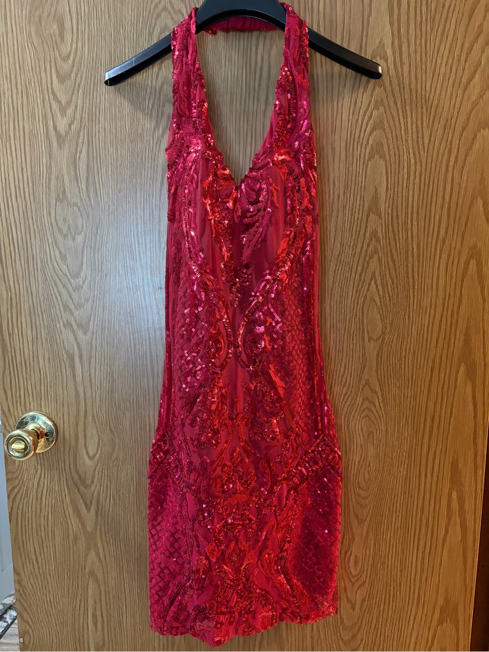 B Darlin Red Sequin Halter Mini Dress